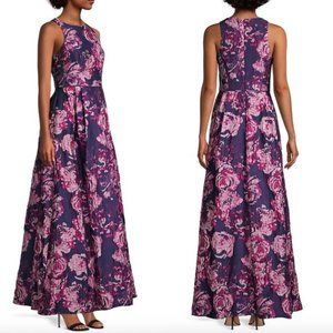 NWT Adrianna Papell Eggplant Sleeveless Floral Brocade Gown